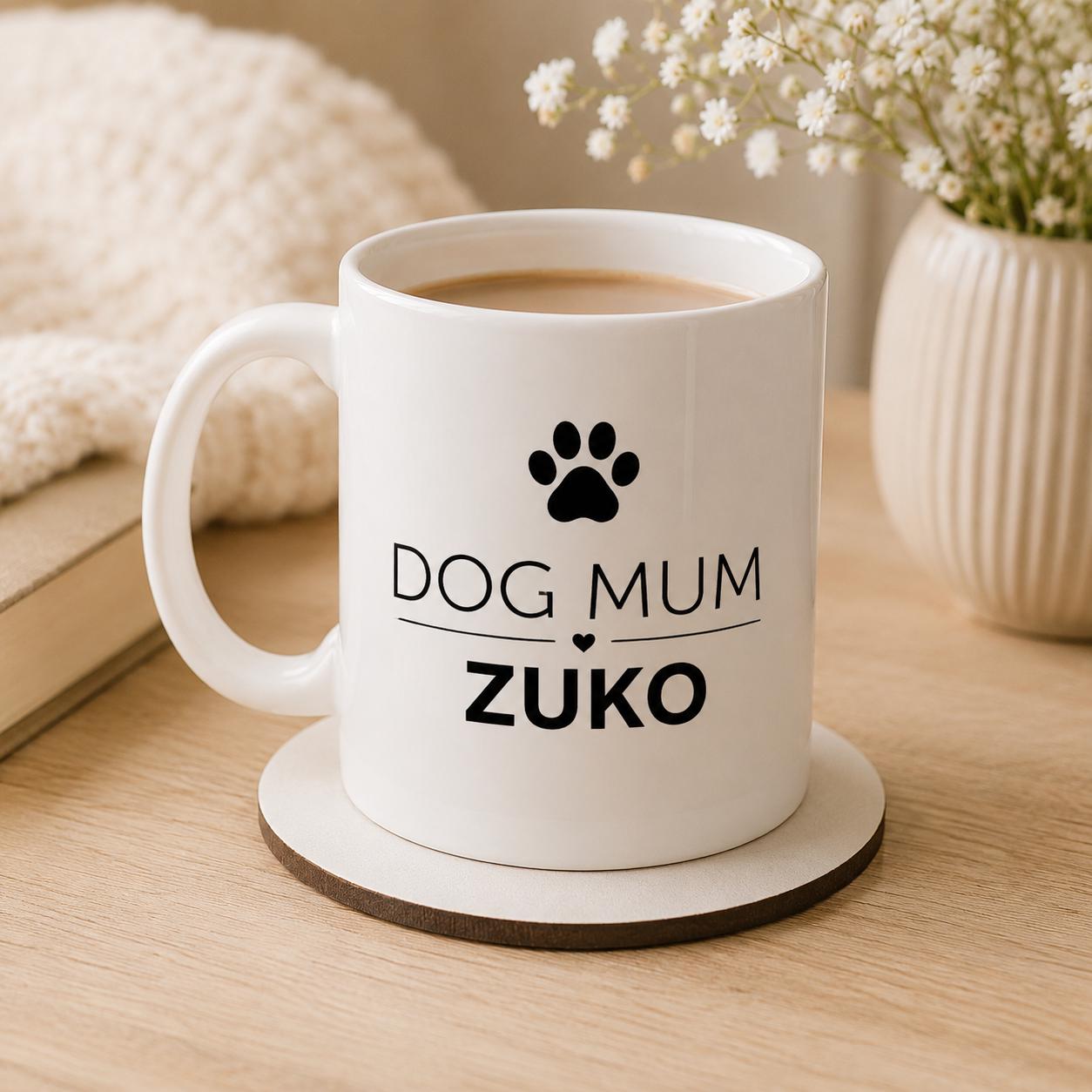 Personalised Dog Mum Mug with Dog Name | Custom White Coffee Mug for Dog Lovers | Dog Mom Gift | Pet Owner Gift | Mother’s Day Mug |11oz Cer