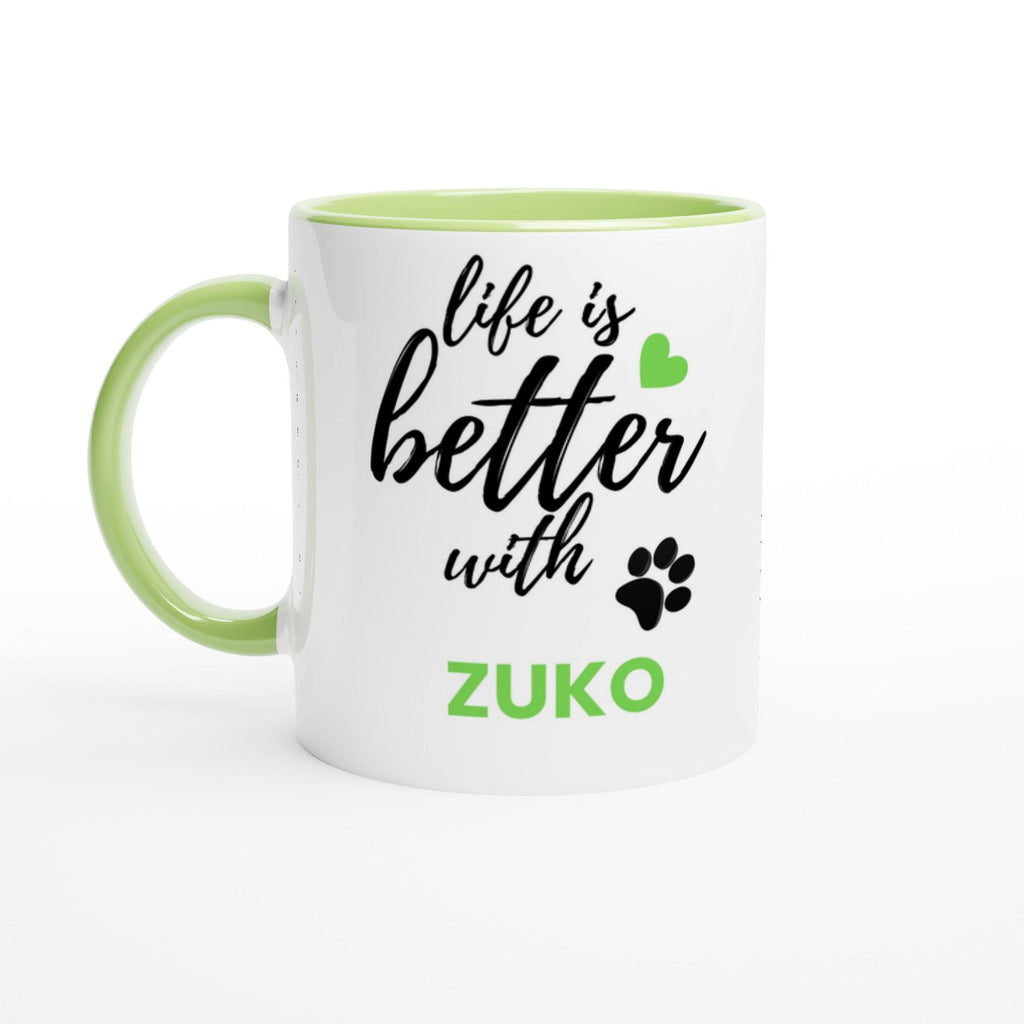 Personalised Dog Name Mug | Life Is Better With Your Dog | Custom Dog Lover Coffee Mug | Dog Mum Gift | Pet Owner Gift | Green Accent Mug
