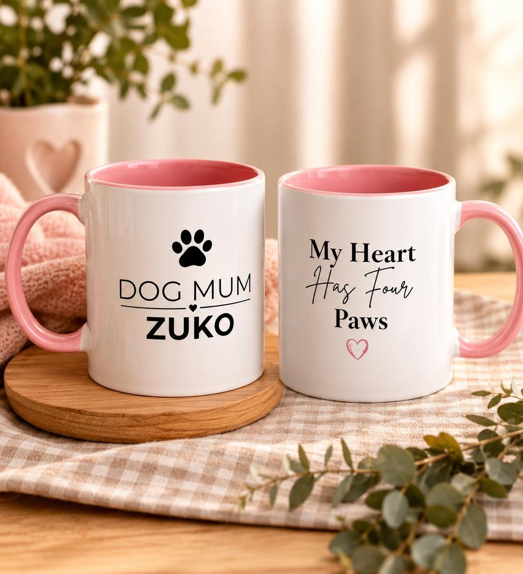 Personalised Dog Mum Mug with Dog Name | Custom Pink Coffee Mug for Dog Lovers | Dog Mom Gift | Pet Owner Gift | Mother’s Day Mug | 11oz Cer