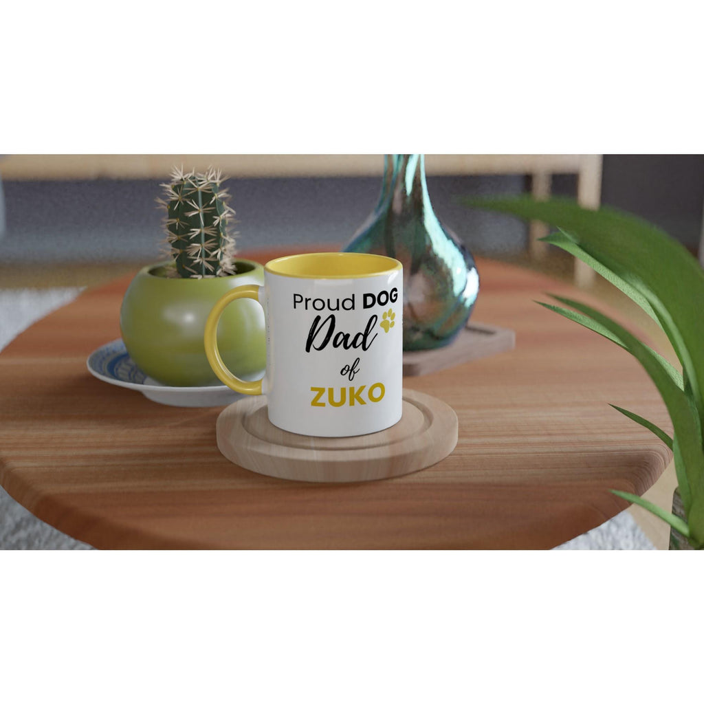 Personalised Dog Dad Mug | Custom Dog Name Coffee Mug | Dog Dad Gift | Pet Lover Gift | Yellow Accent Ceramic Mug