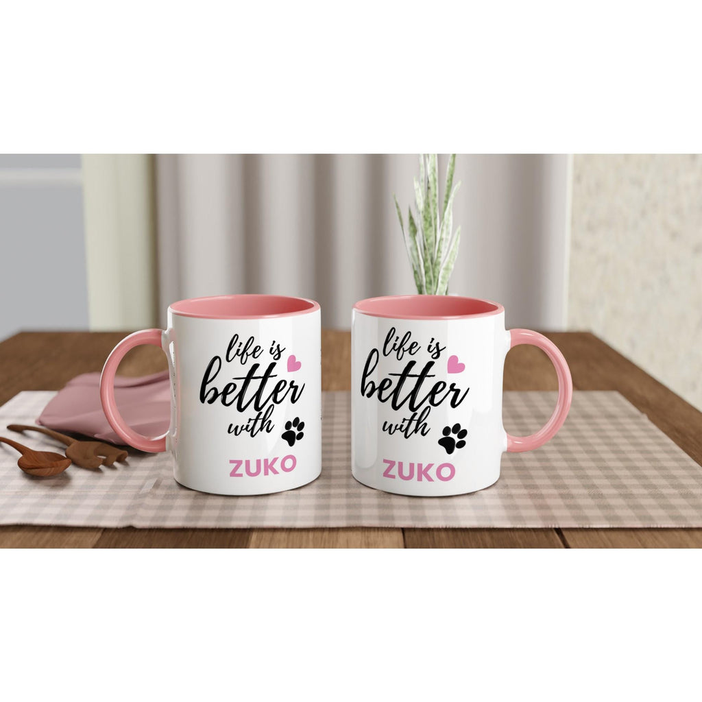 Personalised Dog Name Mug | Life Is Better With Your Dog | Custom Dog Lover Coffee Mug | Dog Mum Gift | Pet Owner Gift | Pink Accent Mug