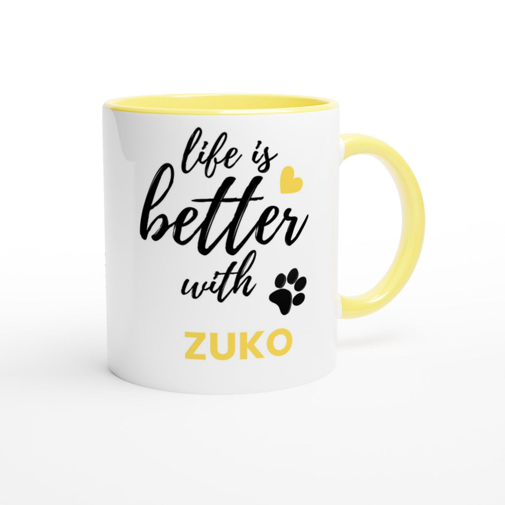 Personalised Dog Name Mug | Life Is Better With Your Dog | Custom Dog Lover Coffee Mug | Dog Mum Gift | Pet Owner Gift | Yellow Accent Mug