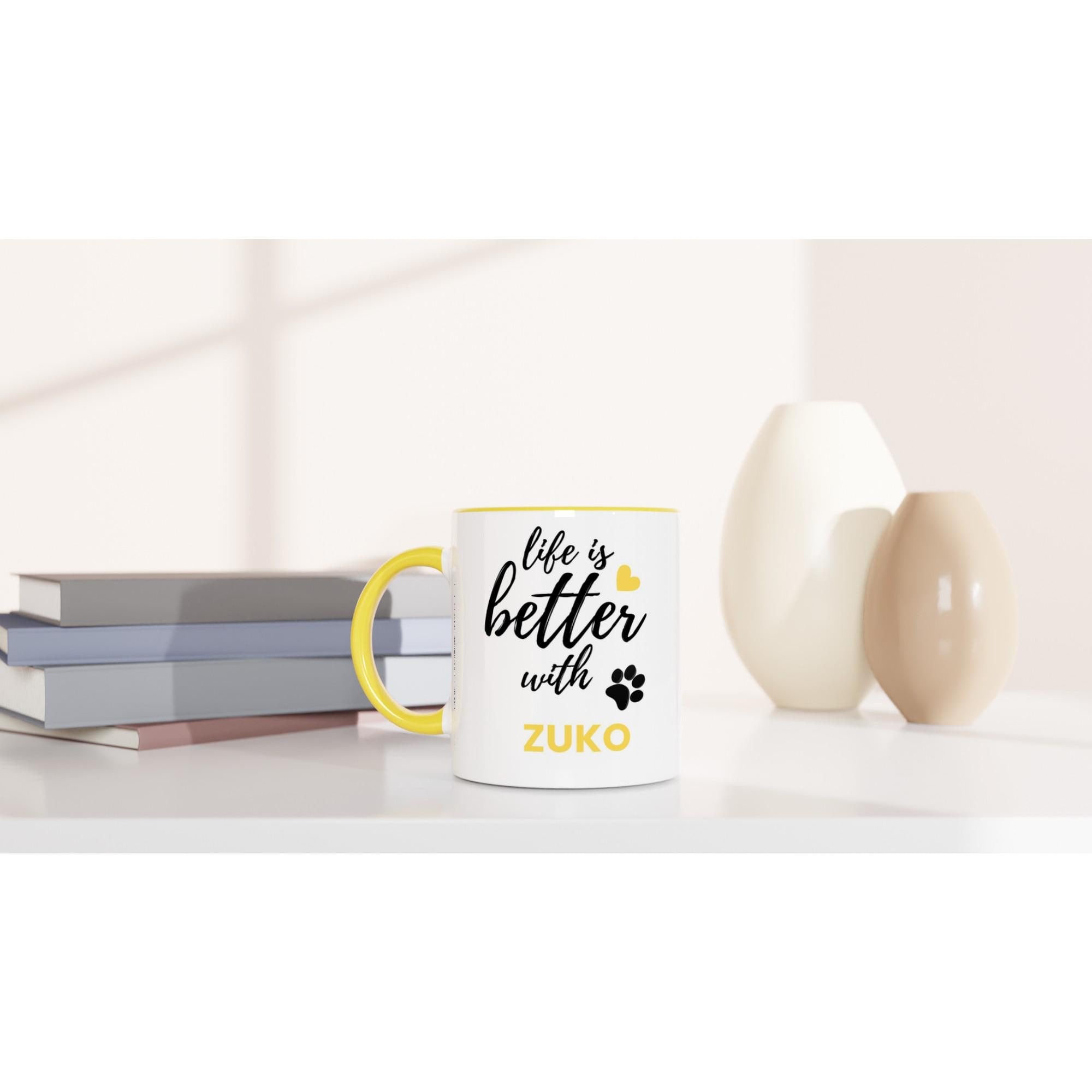 Personalised Dog Name Mug | Life Is Better With Your Dog | Custom Dog Lover Coffee Mug | Dog Mum Gift | Pet Owner Gift | Yellow Accent Mug