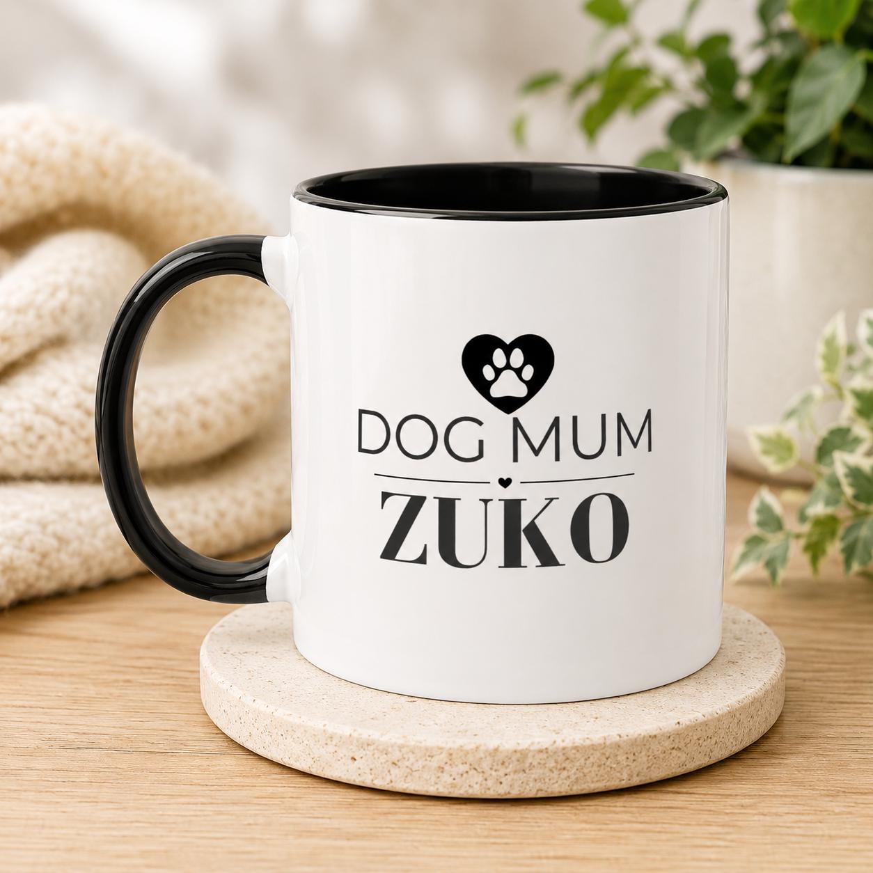 Personalised Dog Mum Mug with Dog Name | Custom Black Coffee Mug for Dog Lovers | Dog Mom Gift | Pet Owner Gift | Mother’s Day Mug | 11ozCer