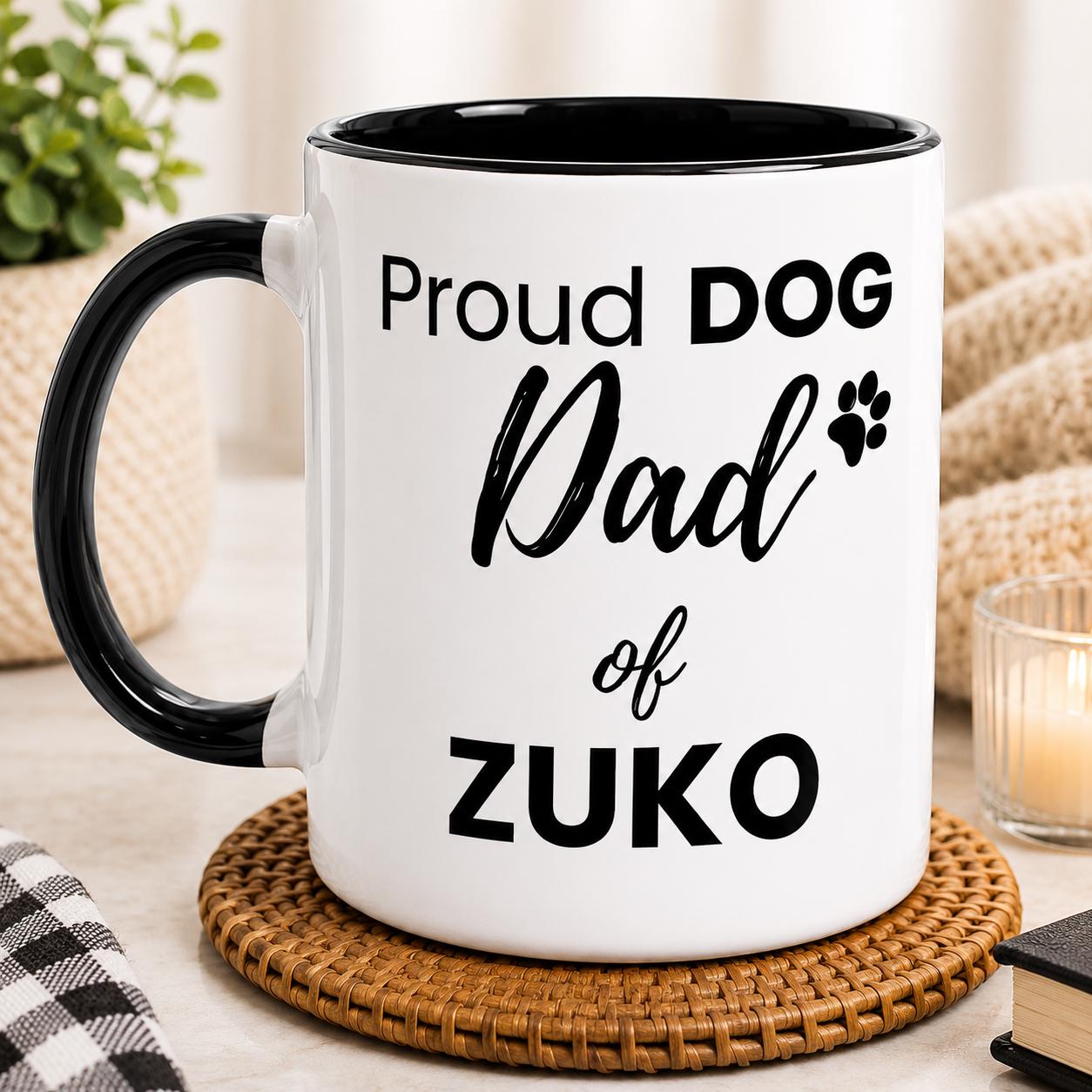 Personalised Dog Dad Mug | Custom Dog Name Coffee Mug | Dog Dad Gift | Pet Lover Gift | Black Accent Ceramic Mug