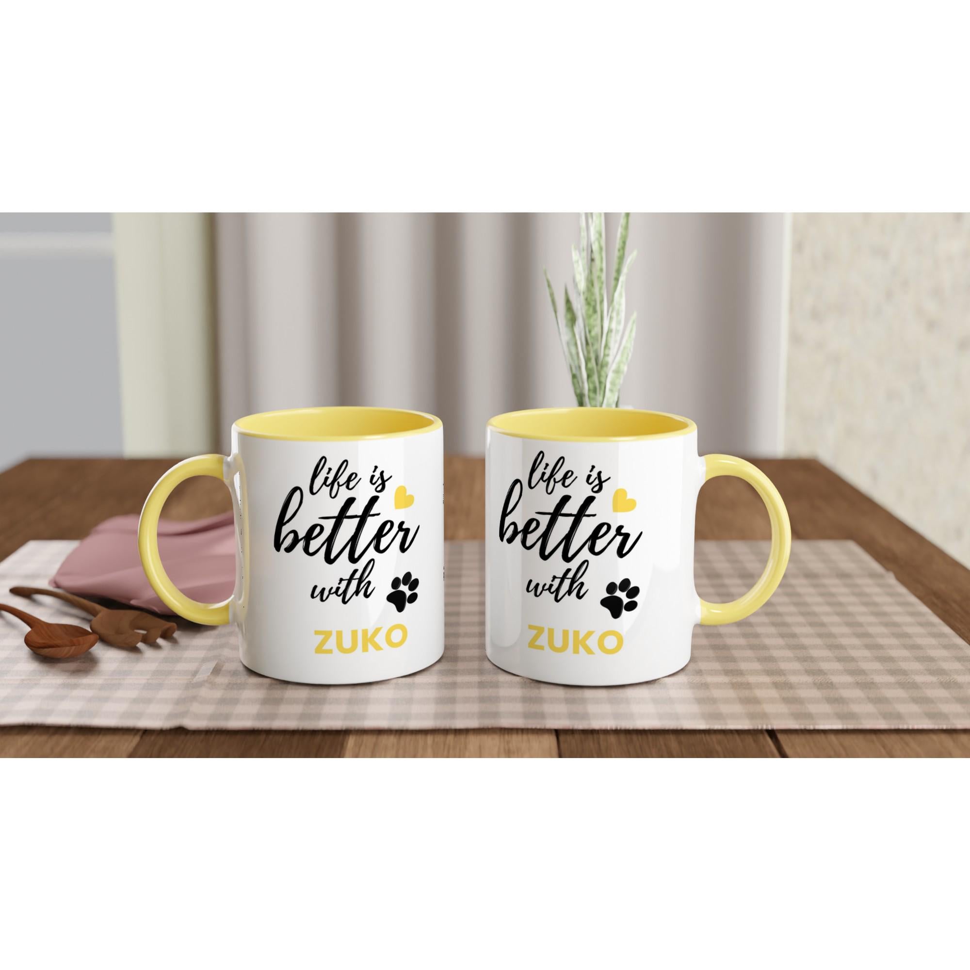 Personalised Dog Name Mug | Life Is Better With Your Dog | Custom Dog Lover Coffee Mug | Dog Mum Gift | Pet Owner Gift | Yellow Accent Mug