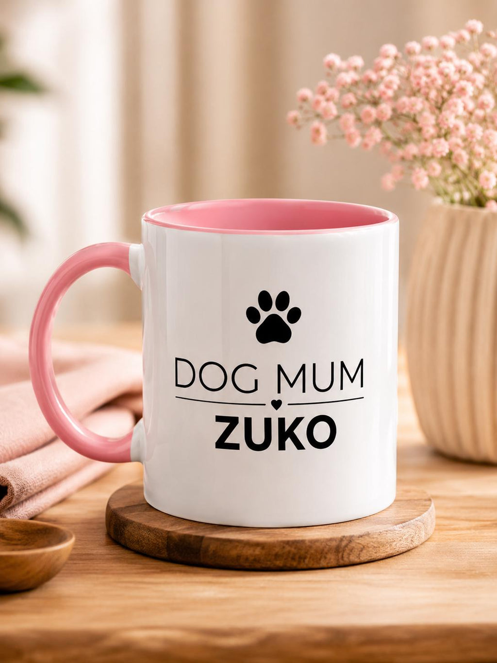 Personalised Dog Mum Mug with Dog Name | Custom Pink Coffee Mug for Dog Lovers | Dog Mom Gift | Pet Owner Gift | Mother’s Day Mug | 11oz Cer