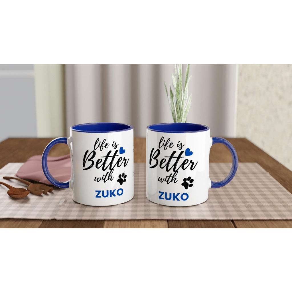 Personalised Dog Name Mug | Life Is Better With Your Dog | Custom Dog Lover Coffee Mug | Dog Mum Gift | Pet Owner Gift | Blue Accent Mug