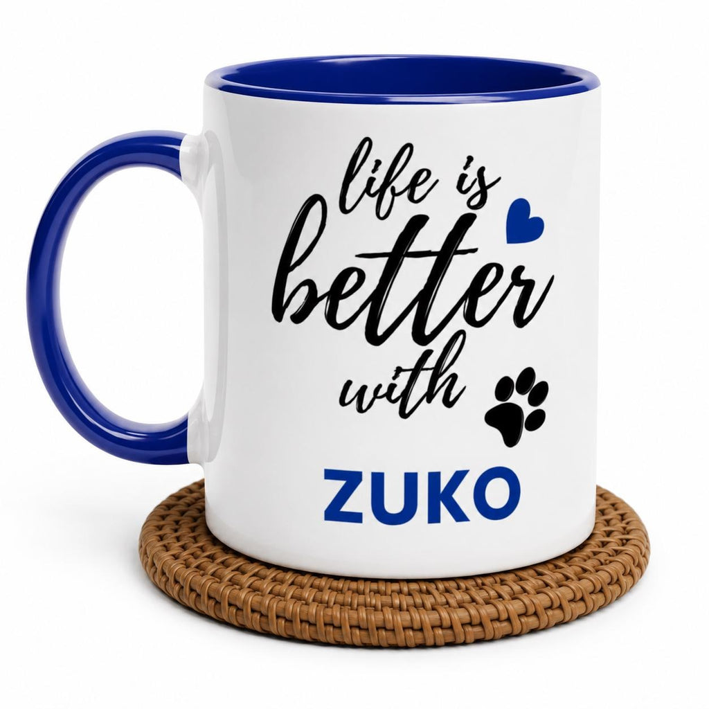Personalised Dog Name Mug | Life Is Better With Your Dog | Custom Dog Lover Coffee Mug | Dog Mum Gift | Pet Owner Gift | Blue Accent Mug