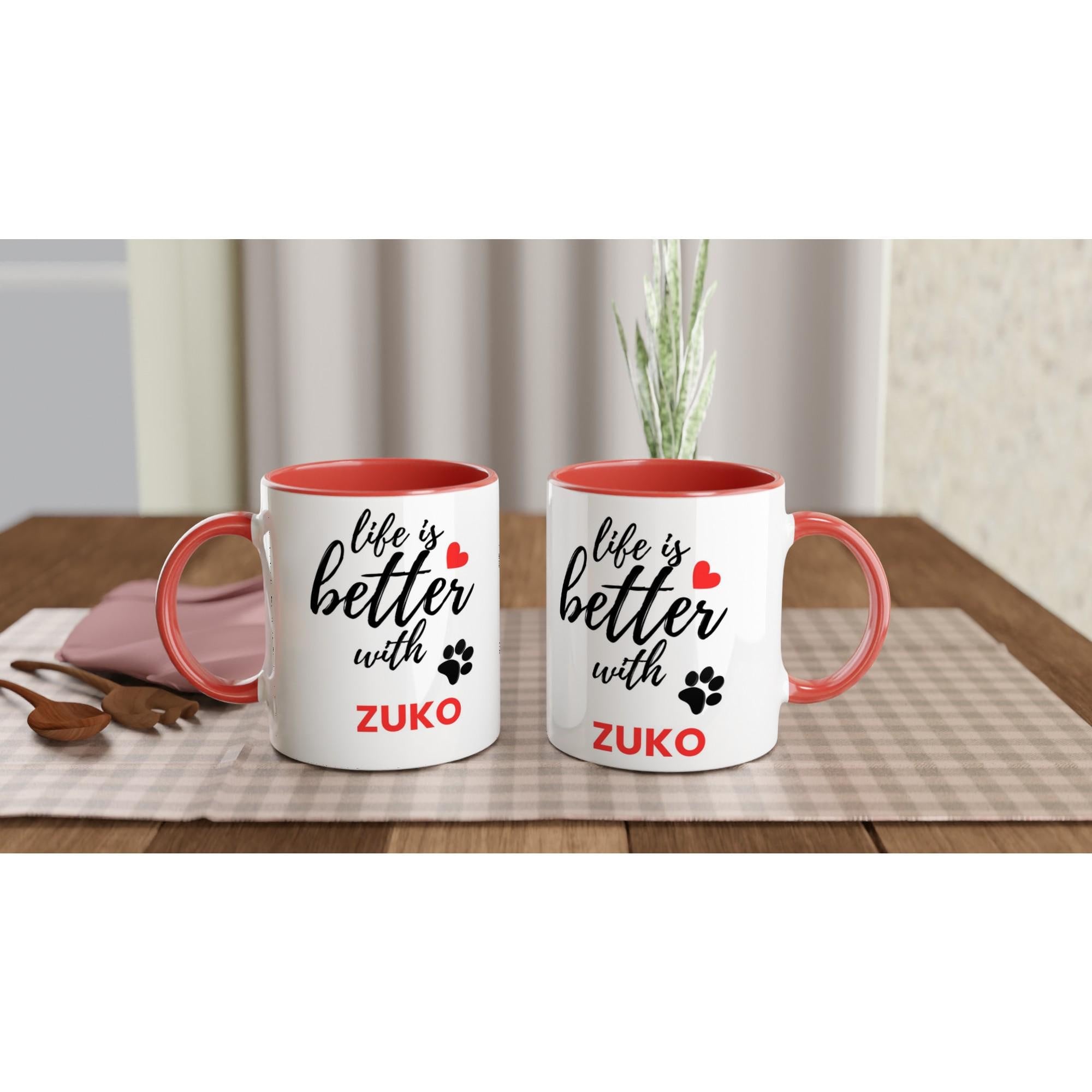Personalised Dog Name Mug | Life Is Better With Your Dog | Custom Dog Lover Coffee Mug | Dog Mum Gift | Pet Owner Gift | Red Accent Mug