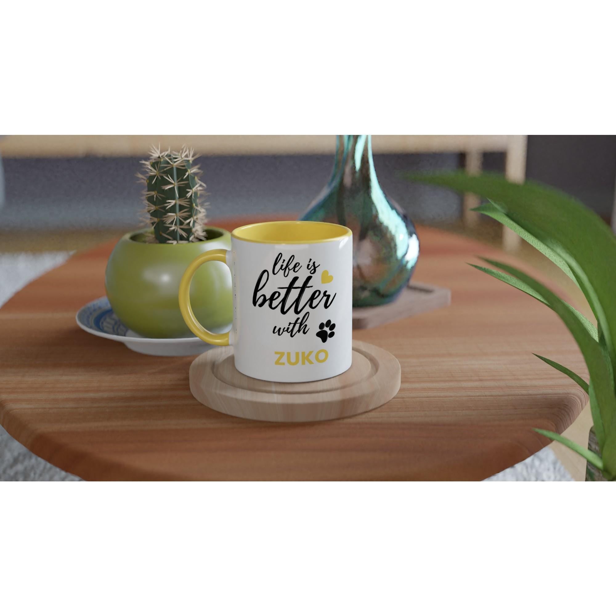 Personalised Dog Name Mug | Life Is Better With Your Dog | Custom Dog Lover Coffee Mug | Dog Mum Gift | Pet Owner Gift | Yellow Accent Mug