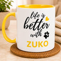 Personalised Dog Name Mug | Life Is Better With Your Dog | Custom Dog Lover Coffee Mug | Dog Mum Gift | Pet Owner Gift | Yellow Accent Mug