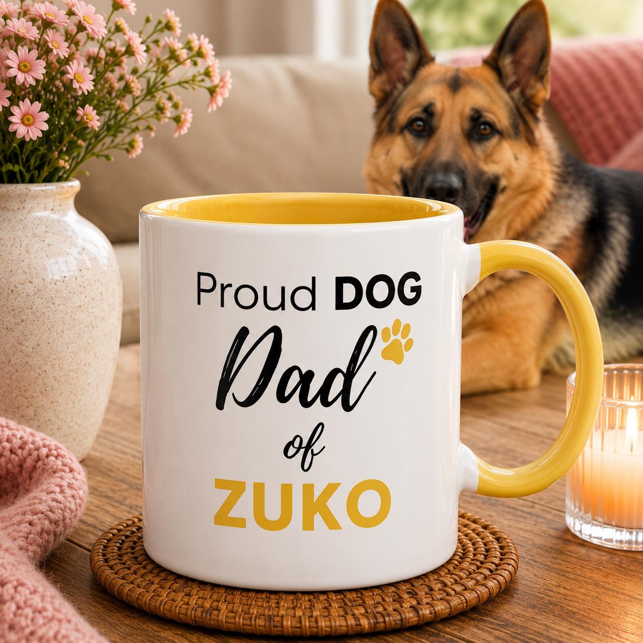 Personalised Dog Dad Mug | Custom Dog Name Coffee Mug | Dog Dad Gift | Pet Lover Gift | Yellow Accent Ceramic Mug