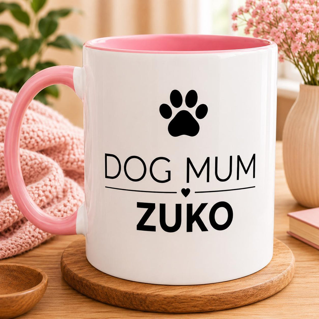 Personalised Dog Mum Mug with Dog Name | Custom Pink Coffee Mug for Dog Lovers | Dog Mom Gift | Pet Owner Gift | Mother’s Day Mug | 11oz Cer