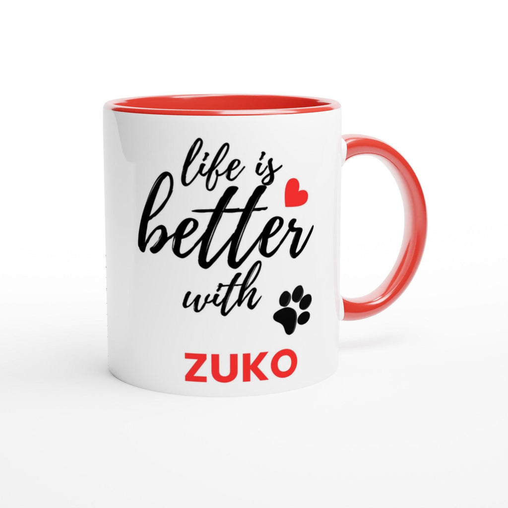 Personalised Dog Name Mug | Life Is Better With Your Dog | Custom Dog Lover Coffee Mug | Dog Mum Gift | Pet Owner Gift | Red Accent Mug