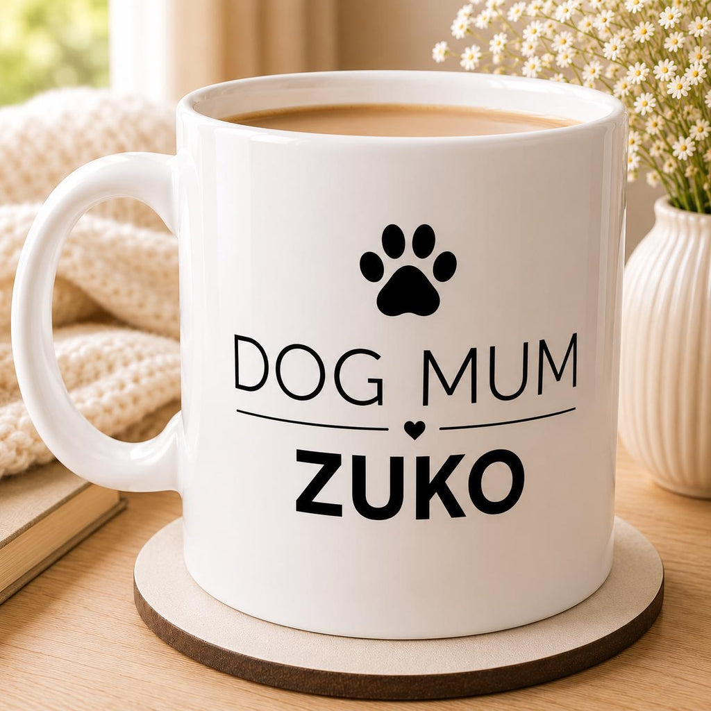 Personalised Dog Mum Mug with Dog Name | Custom White Coffee Mug for Dog Lovers | Dog Mom Gift | Pet Owner Gift | Mother’s Day Mug |11oz Cer