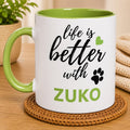 Personalised Dog Name Mug | Life Is Better With Your Dog | Custom Dog Lover Coffee Mug | Dog Mum Gift | Pet Owner Gift | Green Accent Mug