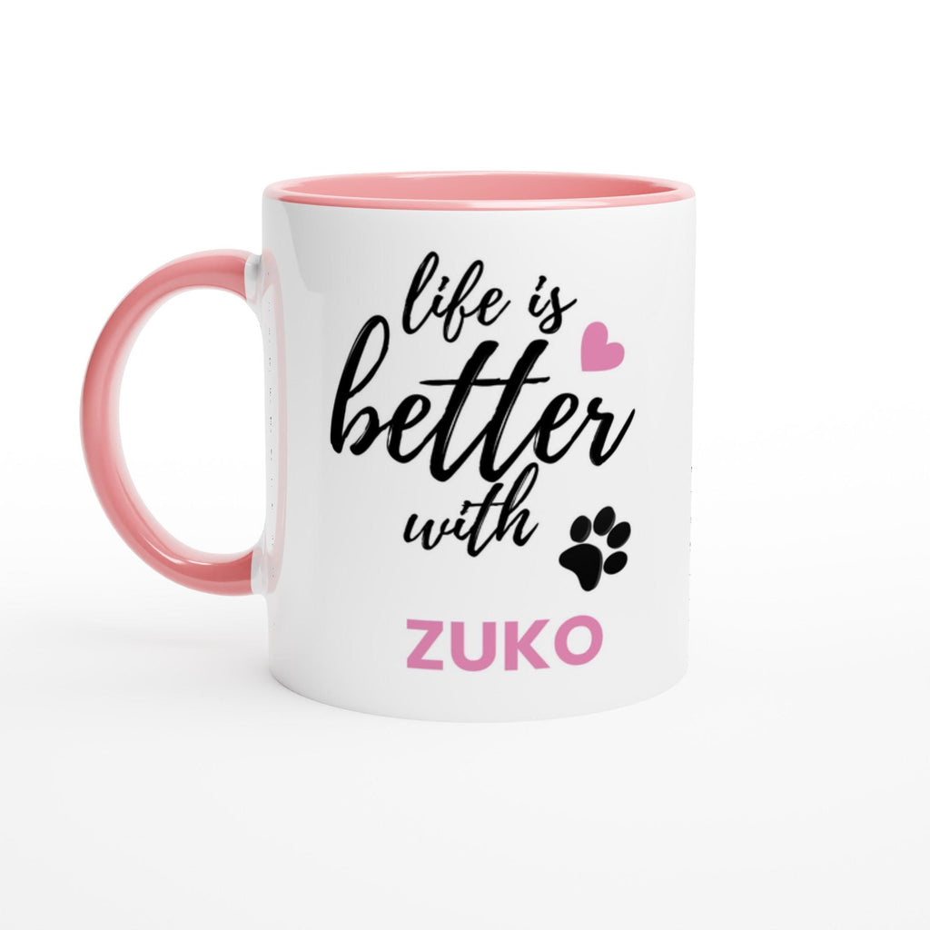 Personalised Dog Name Mug | Life Is Better With Your Dog | Custom Dog Lover Coffee Mug | Dog Mum Gift | Pet Owner Gift | Pink Accent Mug