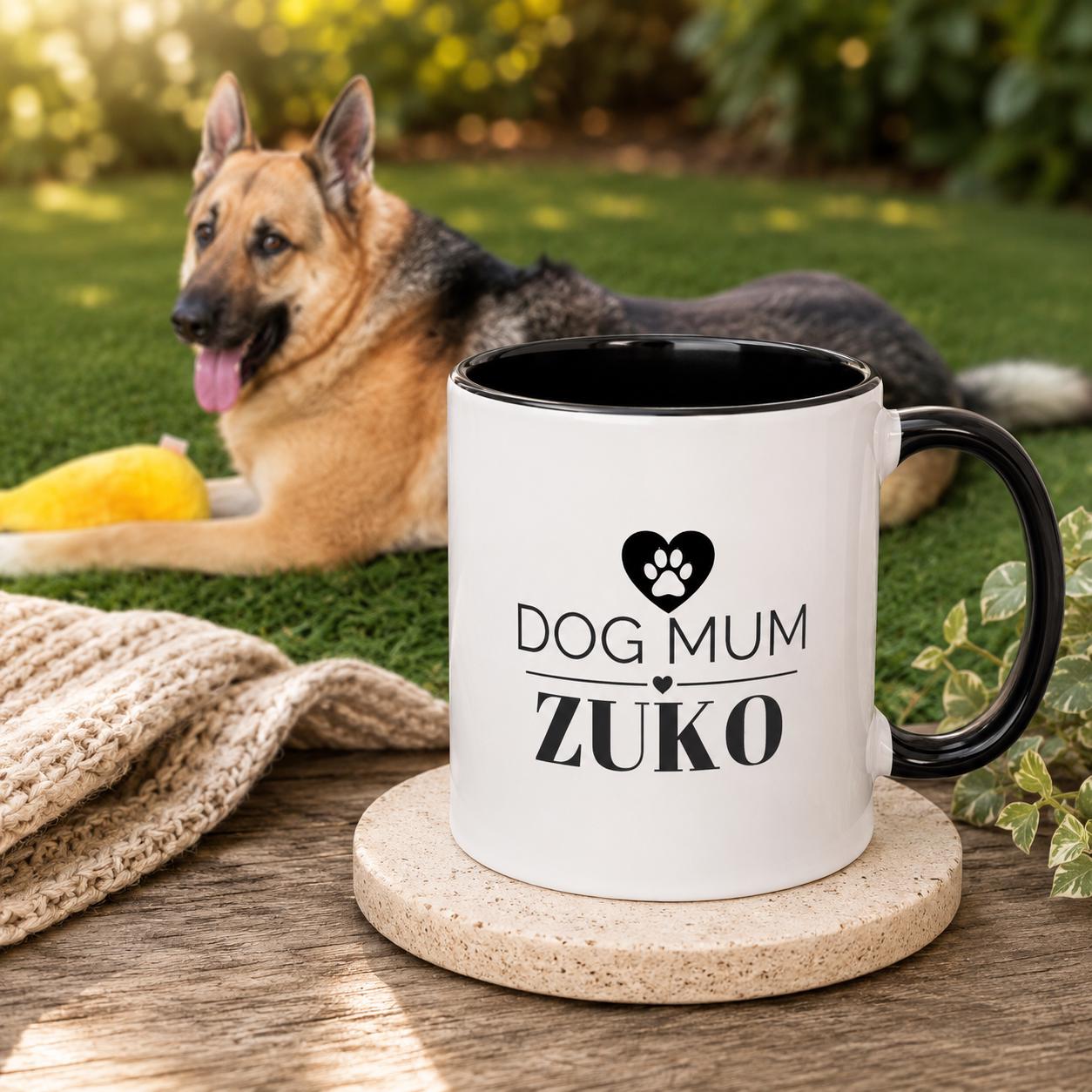 Personalised Dog Mum Mug with Dog Name | Custom Black Coffee Mug for Dog Lovers | Dog Mom Gift | Pet Owner Gift | Mother’s Day Mug | 11ozCer