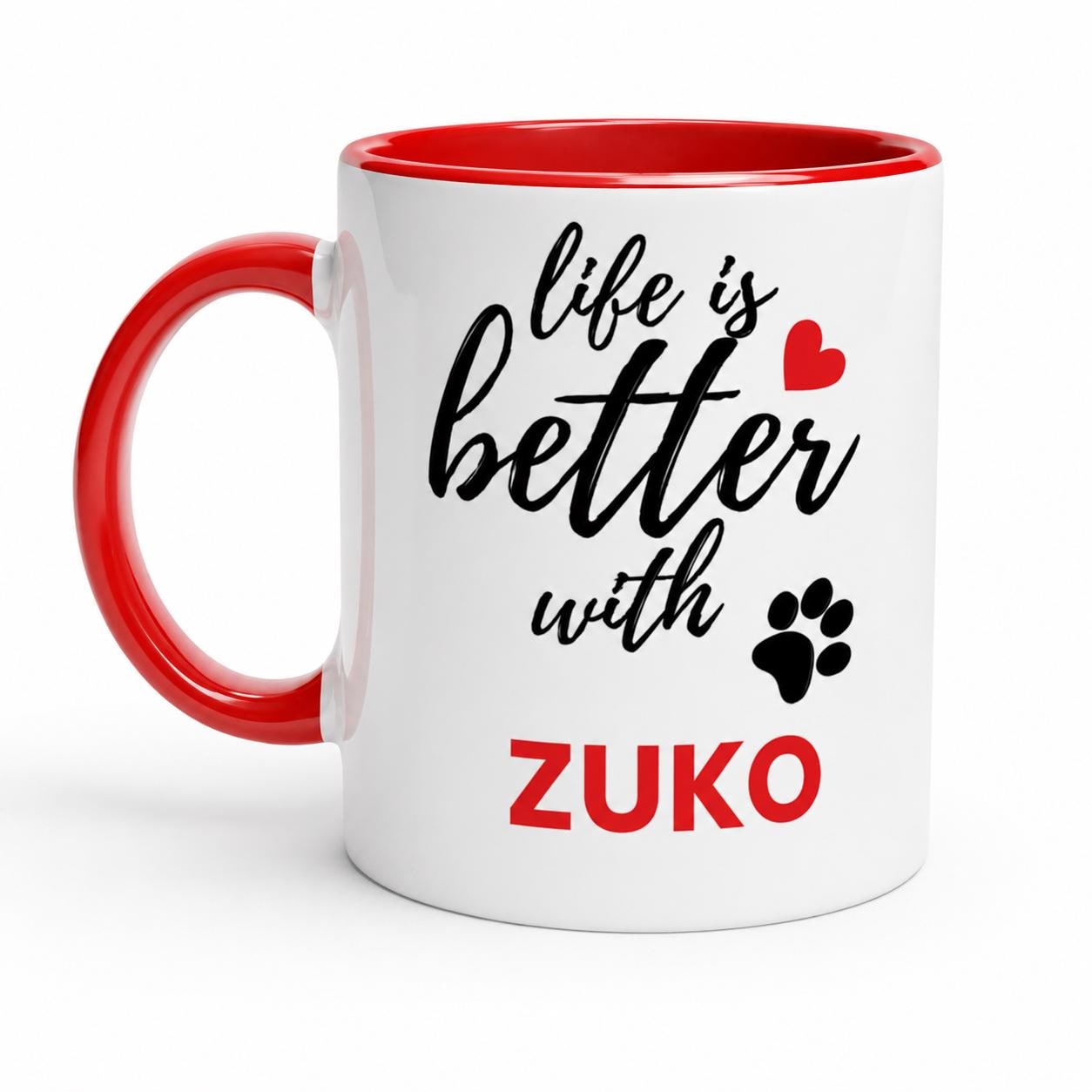 Personalised Dog Name Mug | Life Is Better With Your Dog | Custom Dog Lover Coffee Mug | Dog Mum Gift | Pet Owner Gift | Red Accent Mug