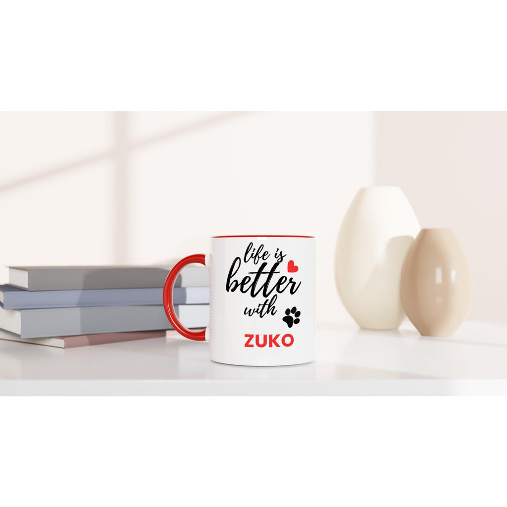Personalised Dog Name Mug | Life Is Better With Your Dog | Custom Dog Lover Coffee Mug | Dog Mum Gift | Pet Owner Gift | Red Accent Mug
