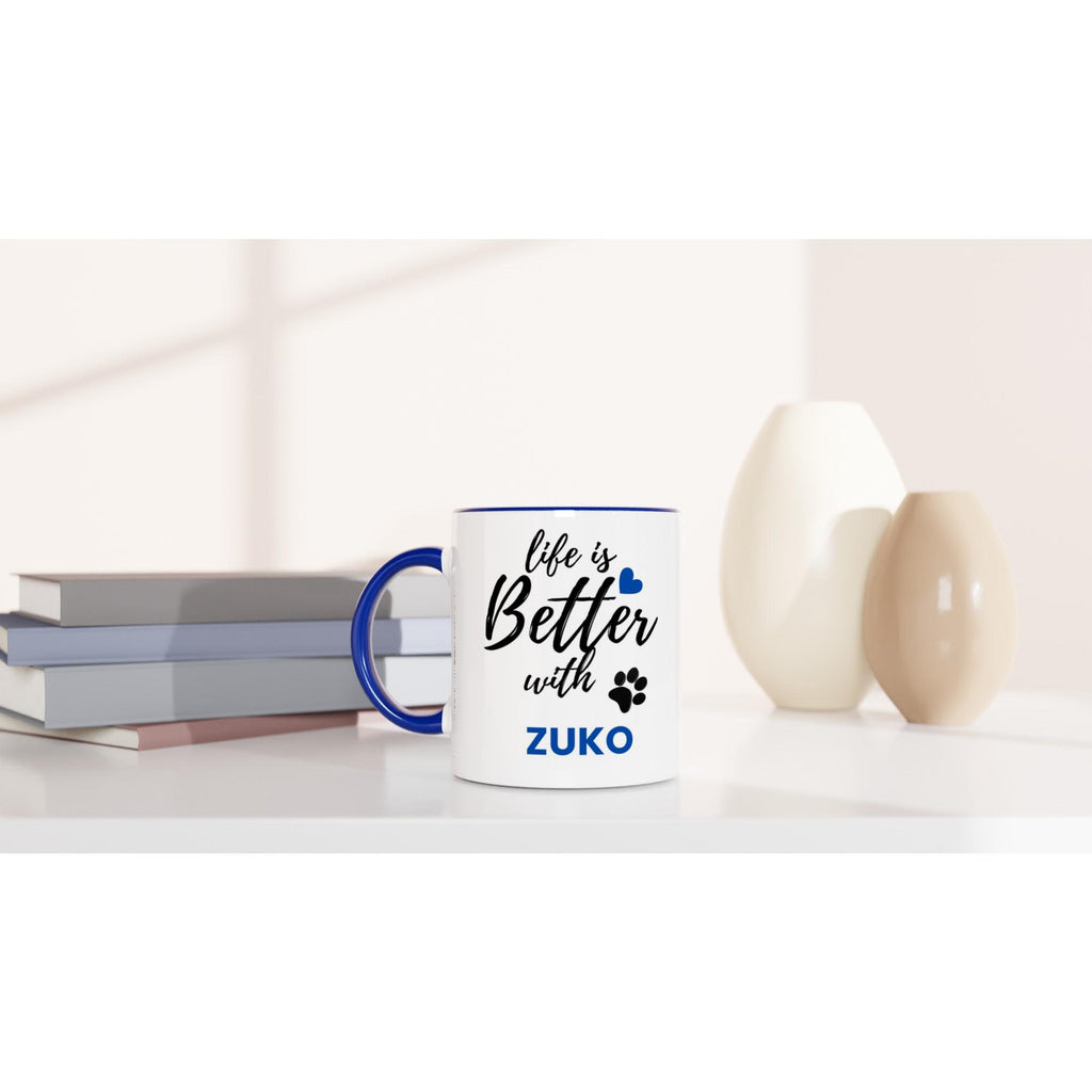 Personalised Dog Name Mug | Life Is Better With Your Dog | Custom Dog Lover Coffee Mug | Dog Mum Gift | Pet Owner Gift | Blue Accent Mug