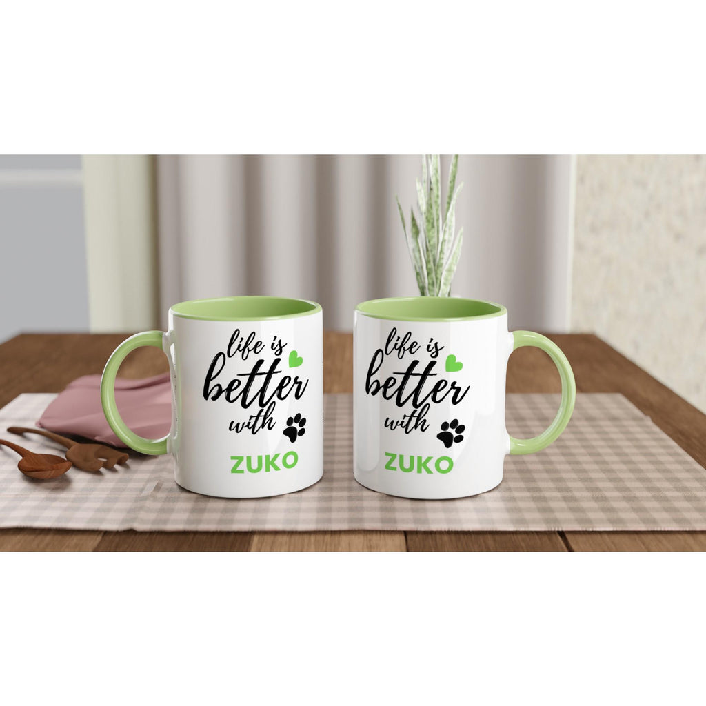 Personalised Dog Name Mug | Life Is Better With Your Dog | Custom Dog Lover Coffee Mug | Dog Mum Gift | Pet Owner Gift | Green Accent Mug