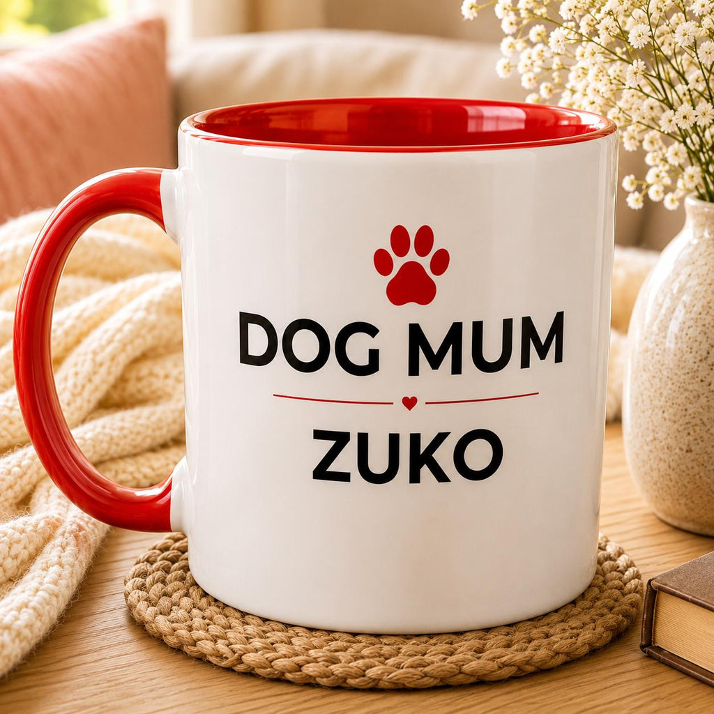 Personalised Dog Mum Mug with Dog Name | Custom Red Coffee Mug for Dog Lovers | Dog Mom Gift | Pet Owner Gift | Mother’s Day Mug | 11oz Cer
