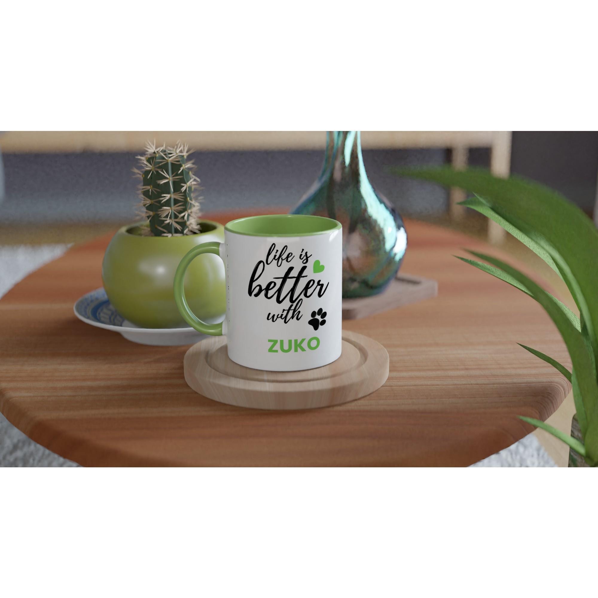 Personalised Dog Name Mug | Life Is Better With Your Dog | Custom Dog Lover Coffee Mug | Dog Mum Gift | Pet Owner Gift | Green Accent Mug