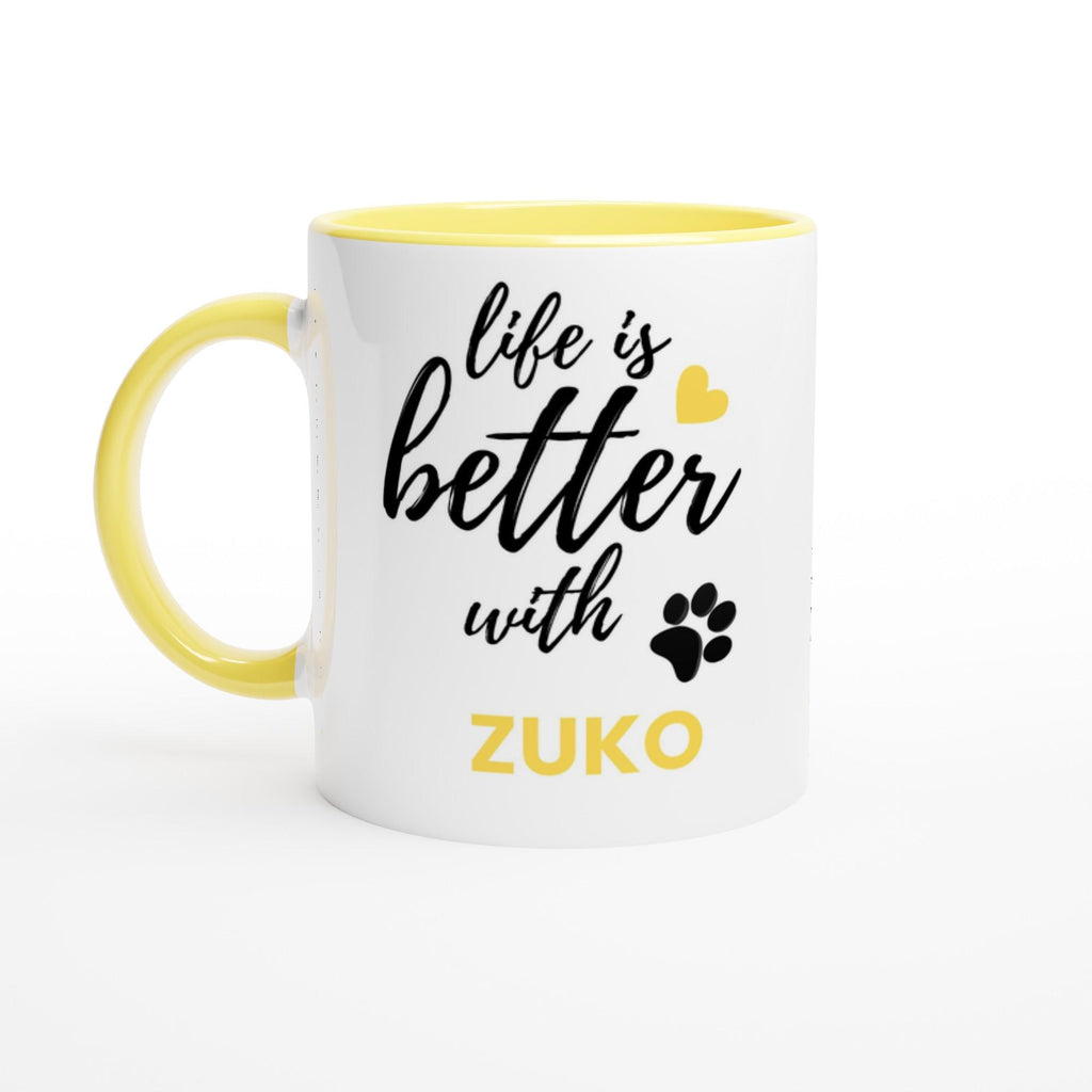 Personalised Dog Name Mug | Life Is Better With Your Dog | Custom Dog Lover Coffee Mug | Dog Mum Gift | Pet Owner Gift | Yellow Accent Mug
