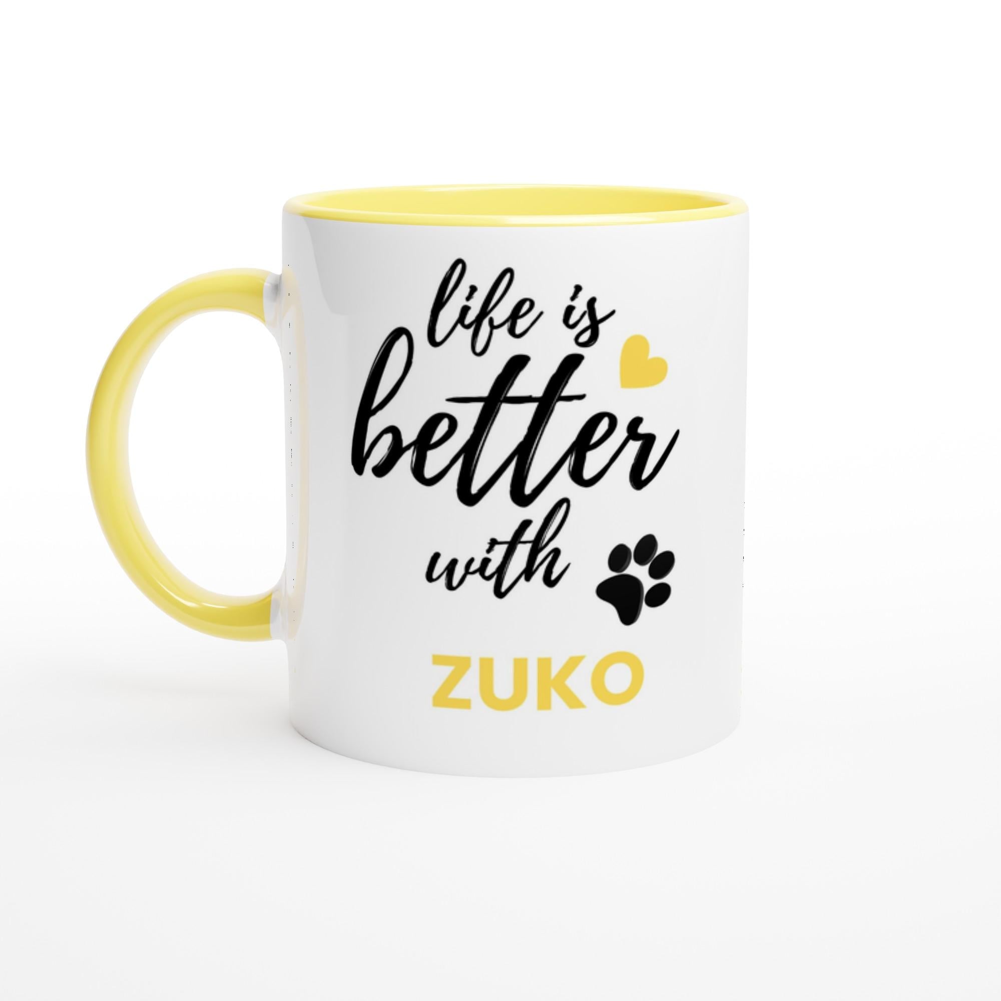 Personalised Dog Name Mug | Life Is Better With Your Dog | Custom Dog Lover Coffee Mug | Dog Mum Gift | Pet Owner Gift | Yellow Accent Mug