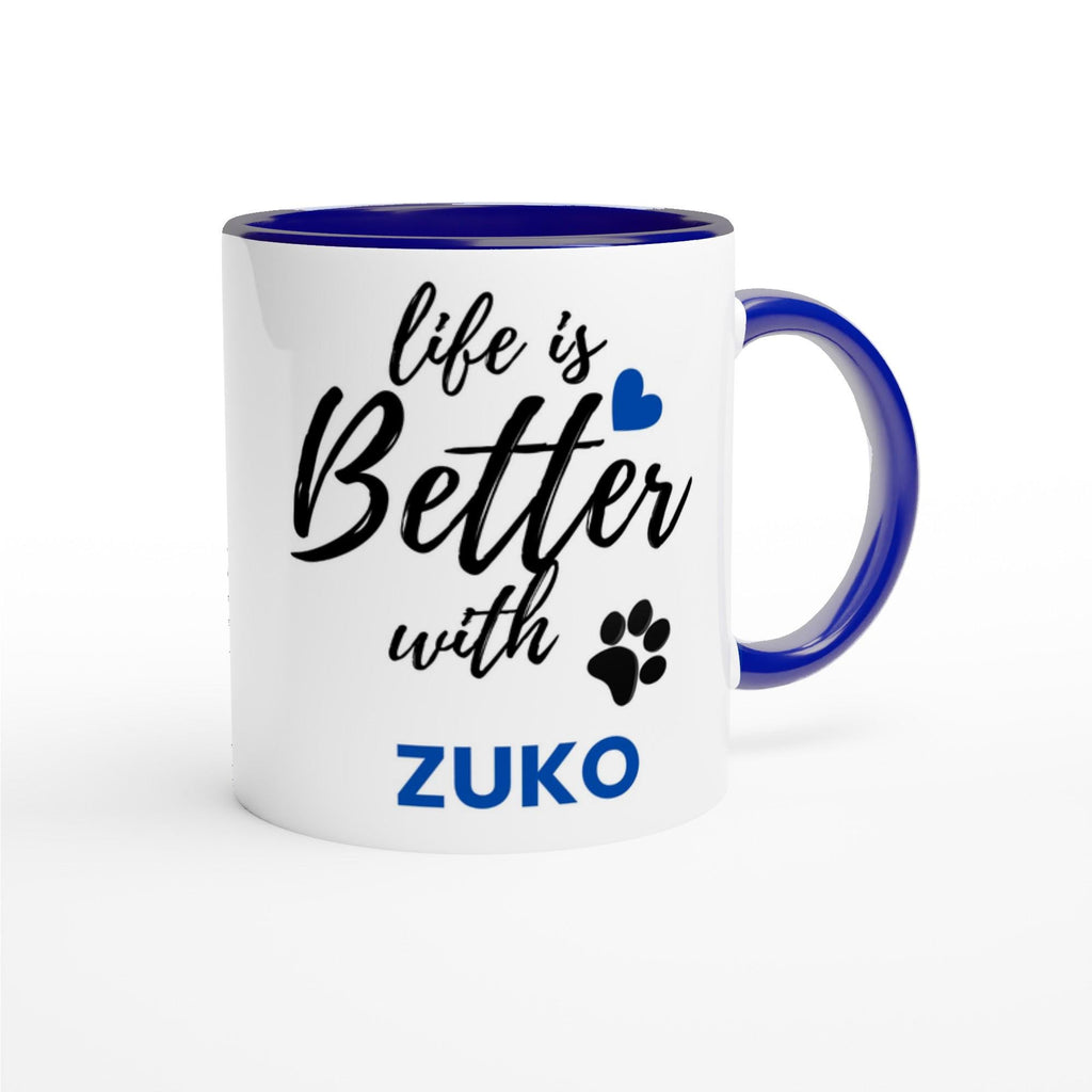 Personalised Dog Name Mug | Life Is Better With Your Dog | Custom Dog Lover Coffee Mug | Dog Mum Gift | Pet Owner Gift | Blue Accent Mug