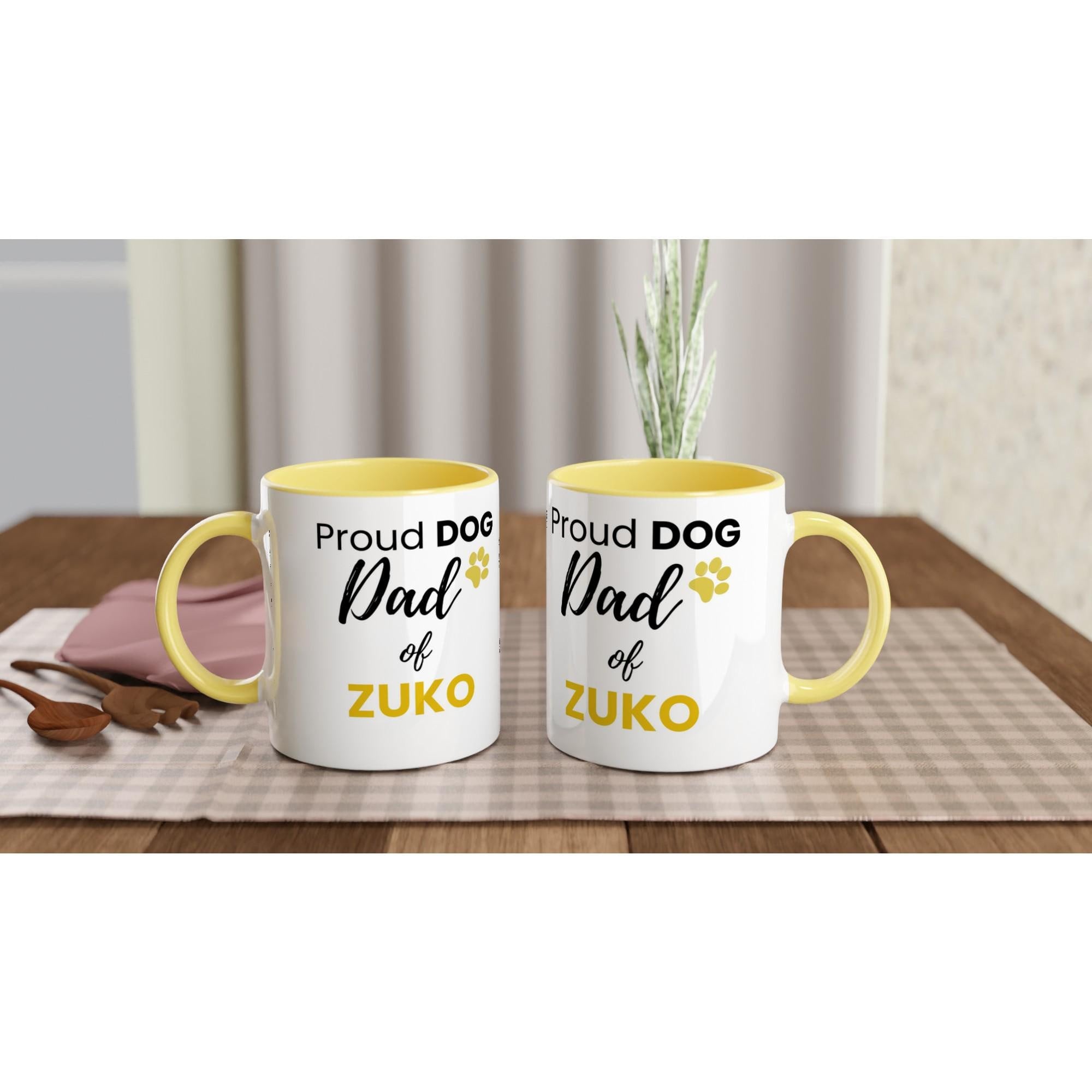 Personalised Dog Dad Mug | Custom Dog Name Coffee Mug | Dog Dad Gift | Pet Lover Gift | Yellow Accent Ceramic Mug