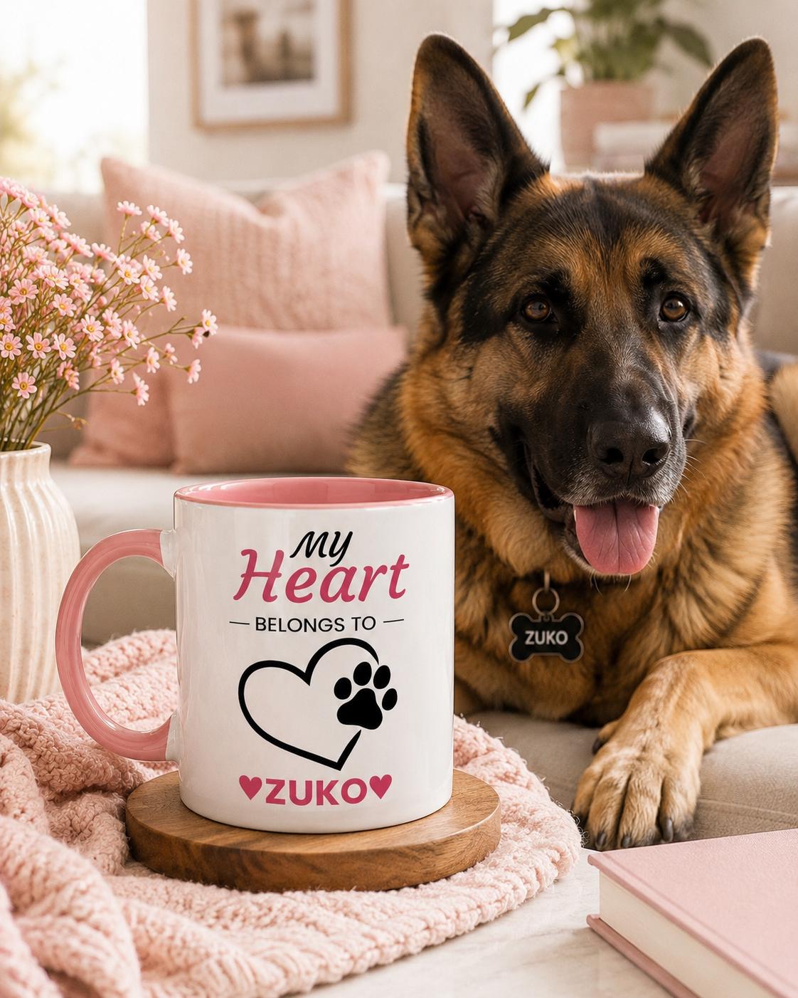 Personalised Dog Lover Mug | My Heart Belongs to My Dog Mugy | Custom Dog Name Coffee Cup | Dog Mum Gift | Dog Dad Gift | Pet Lover Gift