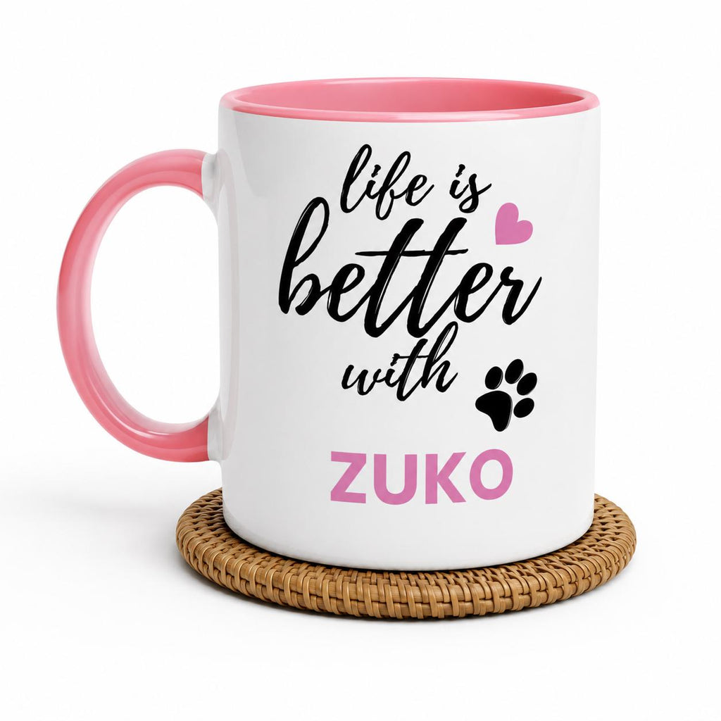 Personalised Dog Name Mug | Life Is Better With Your Dog | Custom Dog Lover Coffee Mug | Dog Mum Gift | Pet Owner Gift | Pink Accent Mug