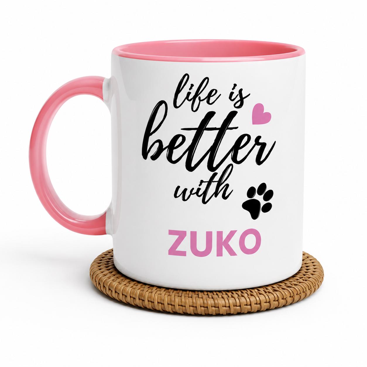 Personalised Dog Name Mug | Life Is Better With Your Dog | Custom Dog Lover Coffee Mug | Dog Mum Gift | Pet Owner Gift | Pink Accent Mug