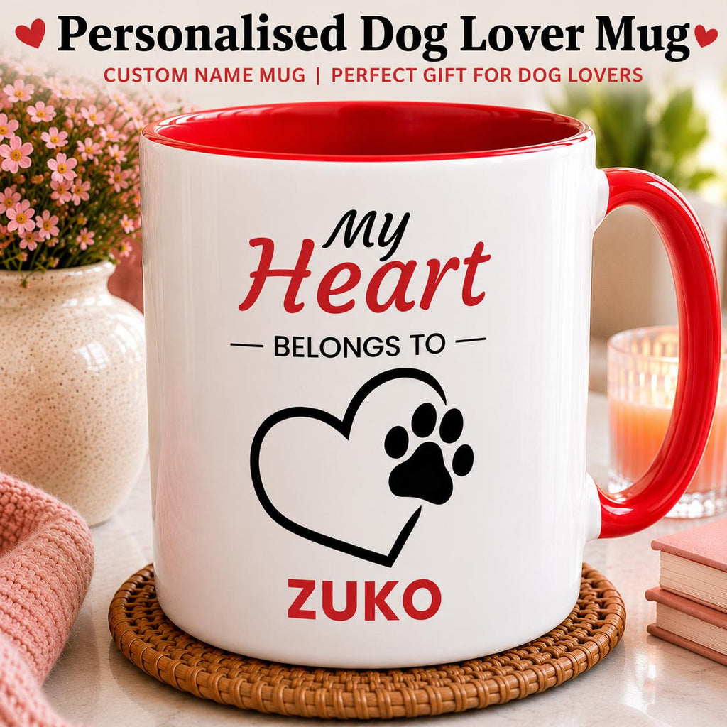 Personalised Dog Lover Mug | My Heart Belongs to My Dog Mug | Custom Dog Name Coffee Cup | Dog Mum Gift | Dog Dad Gift | Pet Lover Gift