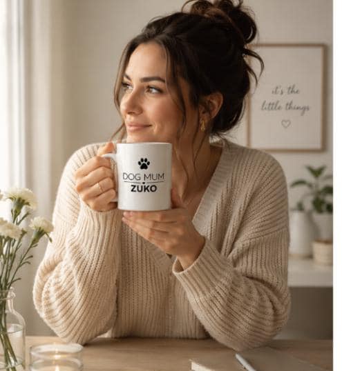 Personalised Dog Mum Mug with Dog Name | Custom White Coffee Mug for Dog Lovers | Dog Mom Gift | Pet Owner Gift | Mother’s Day Mug |11oz Cer
