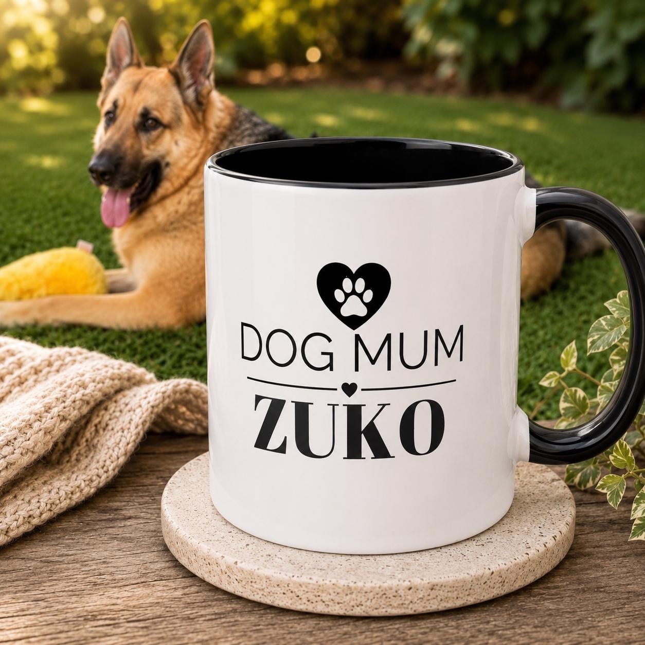 Personalised Dog Mum Mug with Dog Name | Custom Black Coffee Mug for Dog Lovers | Dog Mom Gift | Pet Owner Gift | Mother’s Day Mug | 11ozCer