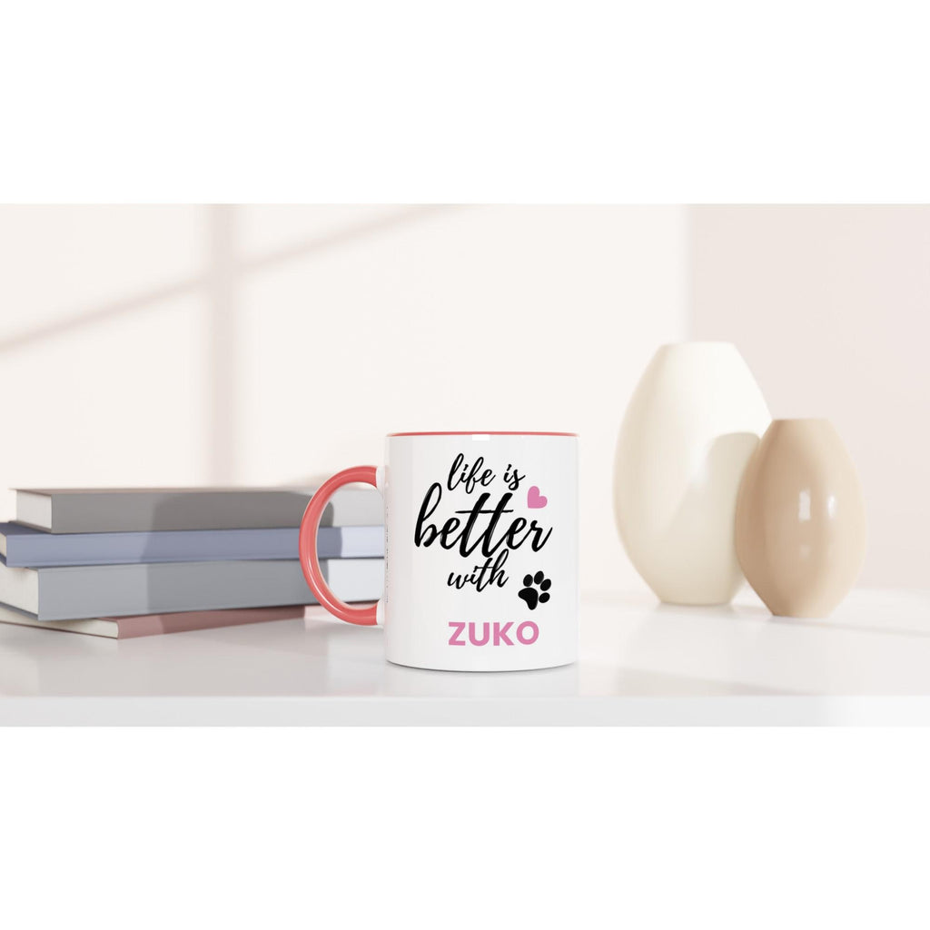 Personalised Dog Name Mug | Life Is Better With Your Dog | Custom Dog Lover Coffee Mug | Dog Mum Gift | Pet Owner Gift | Pink Accent Mug