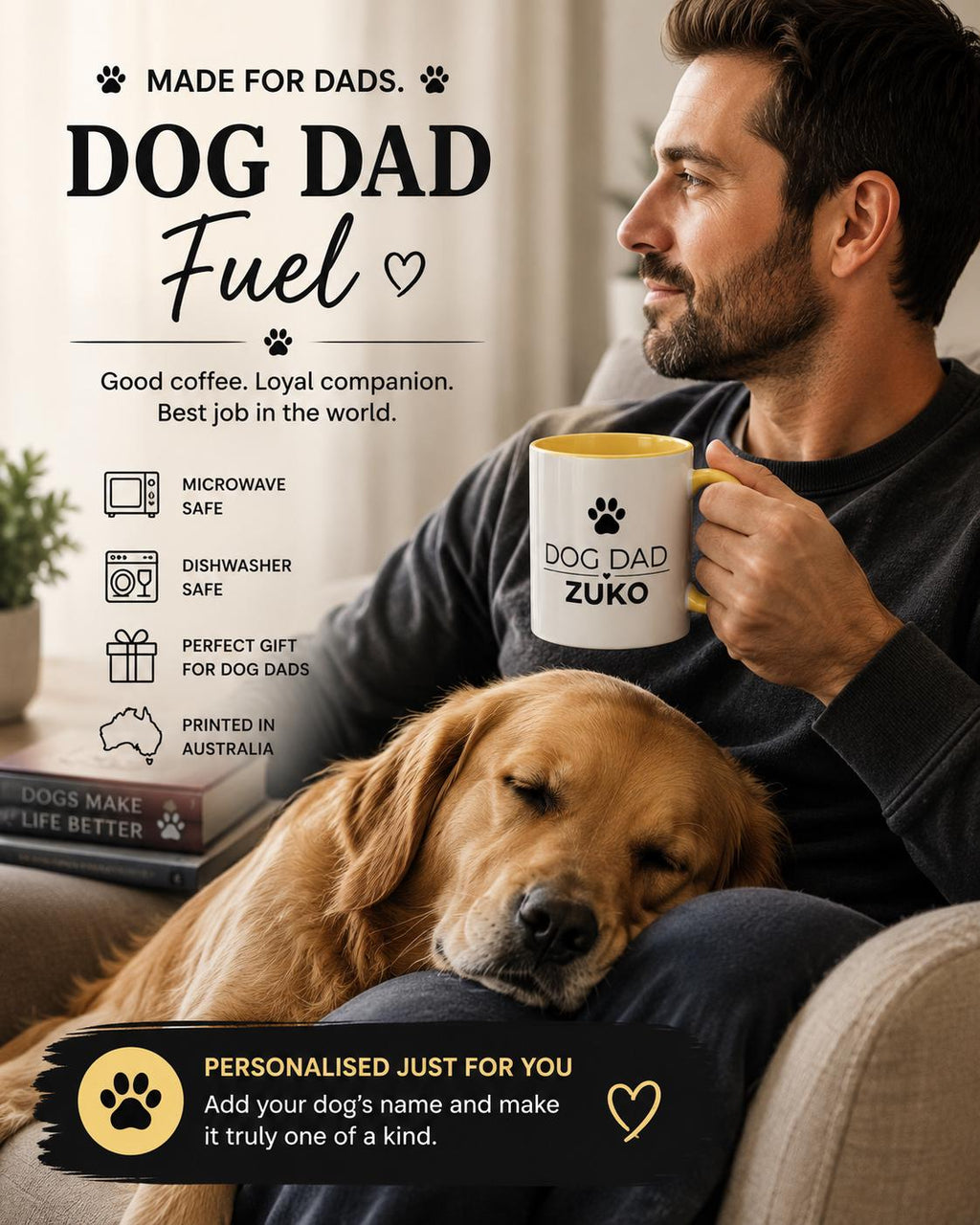 Dog Dad Gift | Personalised Dog Dad Mug | Custom Dog Name Ceramic Coffee Cup