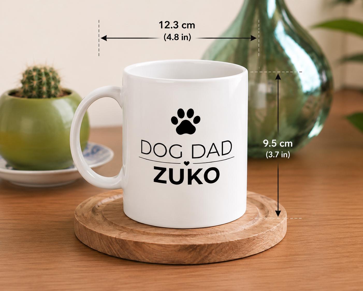 Dog Dad Gift | Personalised Dog Dad Mug | Custom Dog Name Coffee Cup | White Ceramic