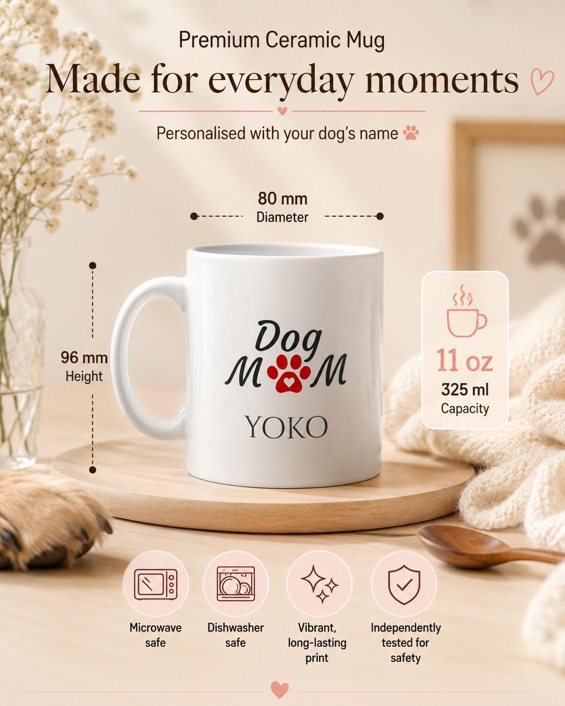 Personalised Dog Mum Mug | Custom Dog Name Coffee Cup | Ceramic 11oz