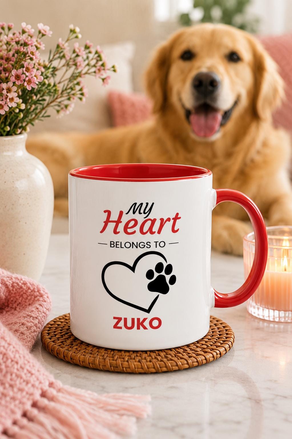 Personalised Dog Lover Mug | My Heart Belongs to My Dog Mug | Custom Dog Name Coffee Cup | Dog Mum Gift | Dog Dad Gift | Pet Lover Gift