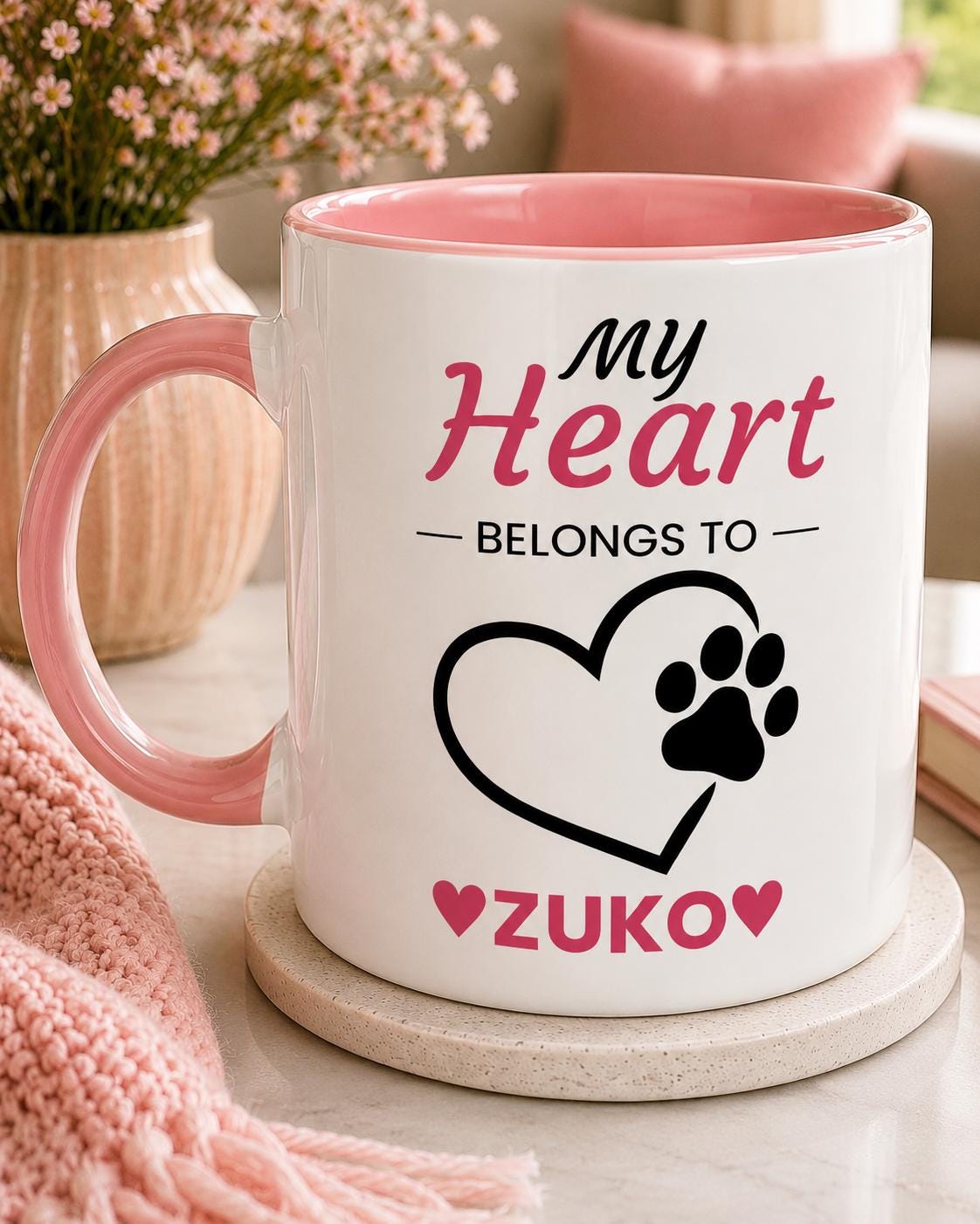 Personalised Dog Lover Mug | My Heart Belongs to My Dog Mugy | Custom Dog Name Coffee Cup | Dog Mum Gift | Dog Dad Gift | Pet Lover Gift